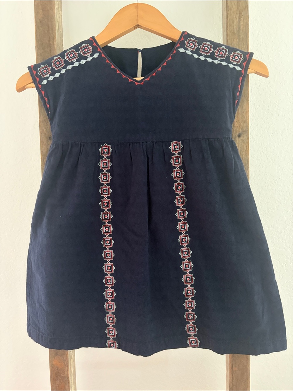 Lucky Brand Girls Navy Embroidered Dress